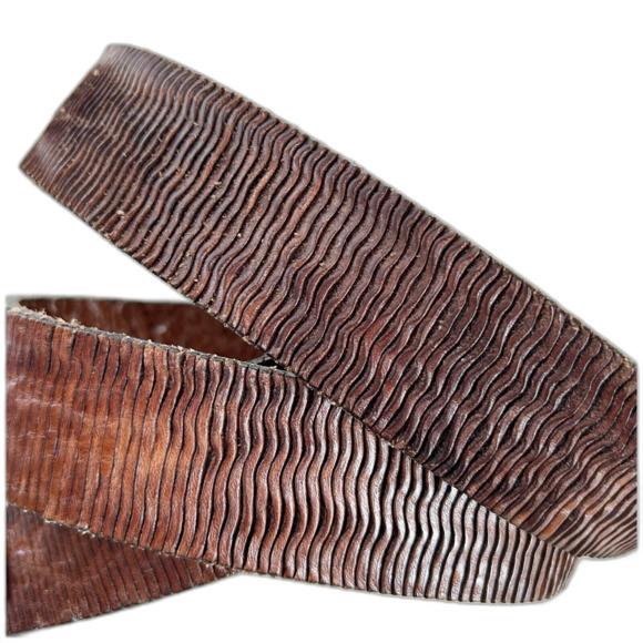 BALDININI Belt S/M Wavy Brown Leather Silver Square Buckle 90cm Made in ITALY - Picture 2 of 13